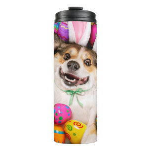 Dog Laying on Easter Eggs Thermal Tumbler