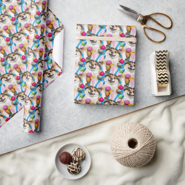 Dog Laying on Easter Eggs Wrapping Paper (Crafts)