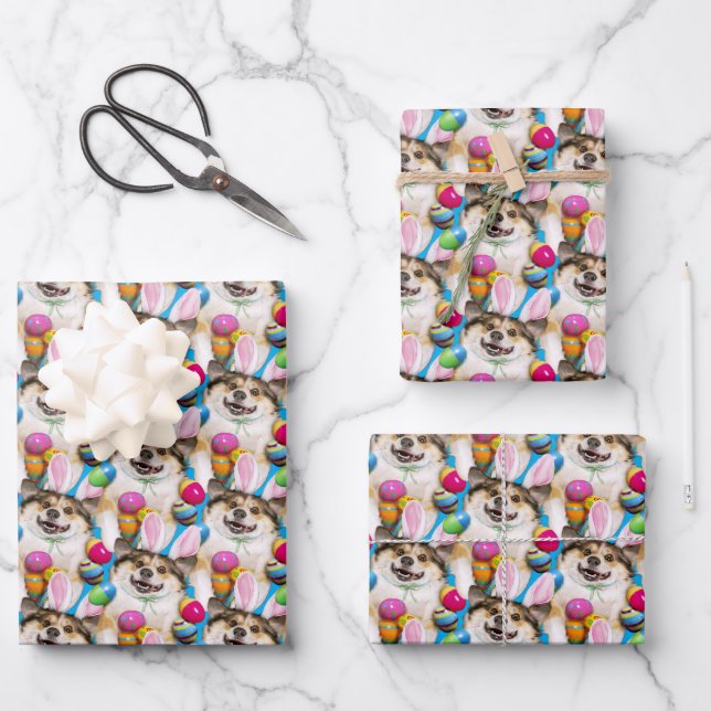 Dog Laying on Easter Eggs Wrapping Paper Sheet (Front)
