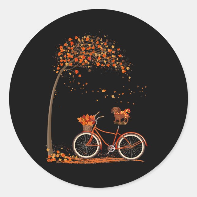 Dog Leaf Fall Autumn Cycling Fun Dachshund Lover  Classic Round Sticker (Front)