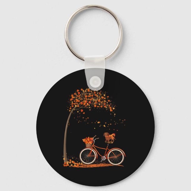 Dog Leaf Fall Autumn Cycling Fun Dachshund Lover  Keychain (Front)