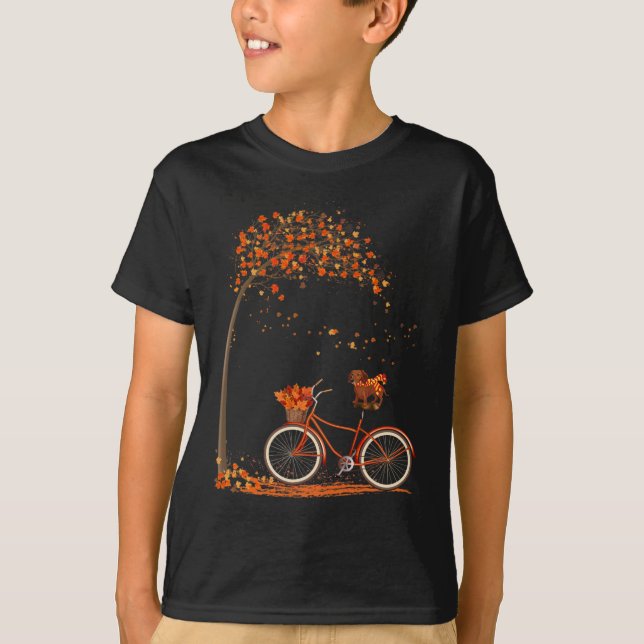 Dog Leaf Fall Autumn Cycling Fun Dachshund Lover  T-Shirt (Front)
