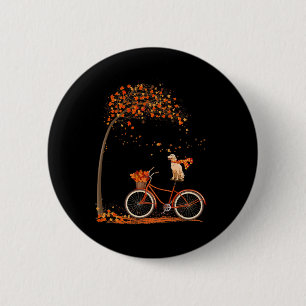 Dog Leaf Fall Autumn Cycling Fun Golden Retriever  2 Inch Round Button