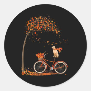 Dog Leaf Fall Autumn Cycling Fun Golden Retriever  Classic Round Sticker