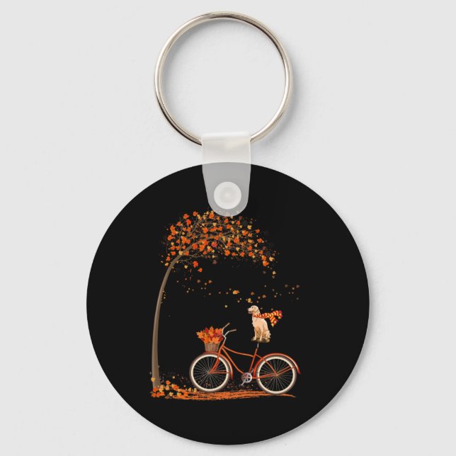 Dog Leaf Fall Autumn Cycling Fun Golden Retriever  Keychain (Front)