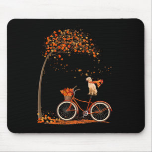 Dog Leaf Fall Autumn Cycling Fun Golden Retriever  Mouse Pad
