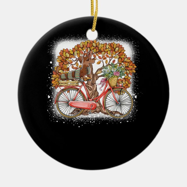 Dog Leaf Fall Autumn Cycling Funny Dachshund Pet L Ceramic Ornament (Front)