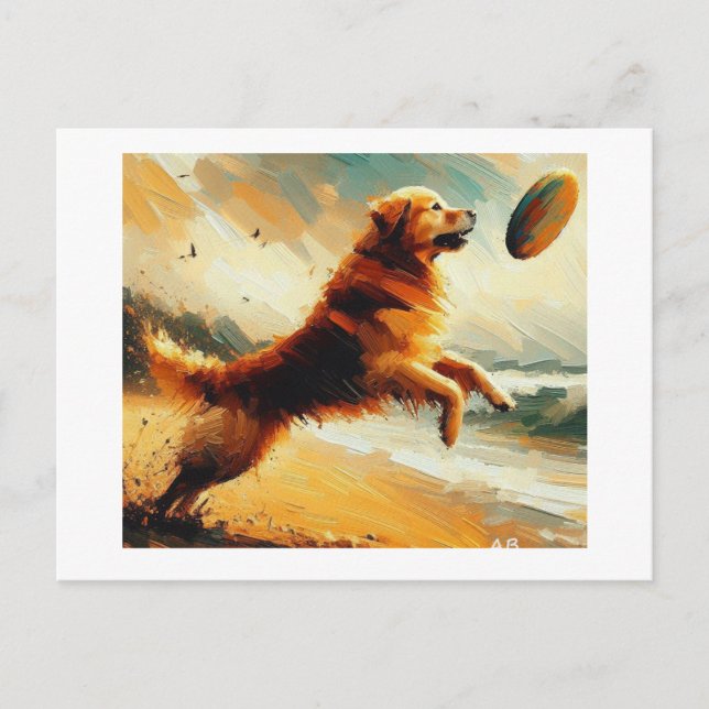 Dog Leaping For Frisbee,  Postcard (Front)