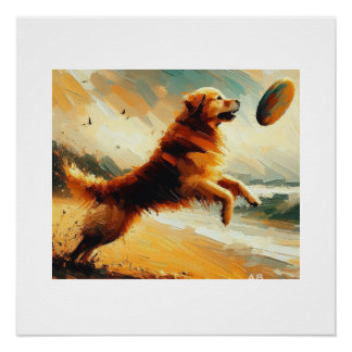 Dog Leaping For Frisbee,  Poster