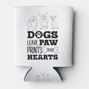Dog Leaves Paw Prints on your heart Cute Puppy Ske Can Cooler