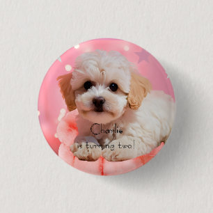 Dog Let's Party Birthday 1 Inch Round Button