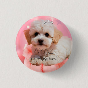 Dog Let's Party Birthday 1 Inch Round Button