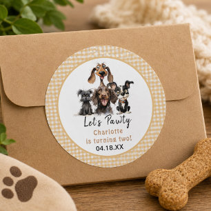 Dog Let's Pawty Birthday Classic Round Sticker