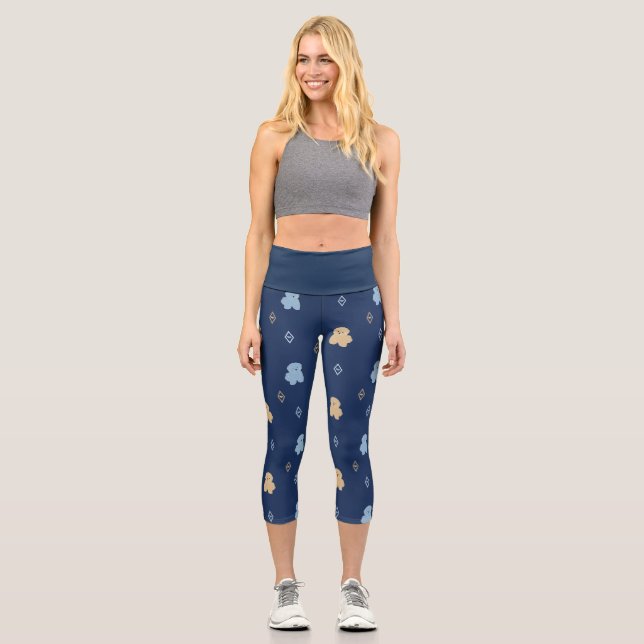 Dog Lhasa Apso pattern blue background  Capri Leggings (Front)