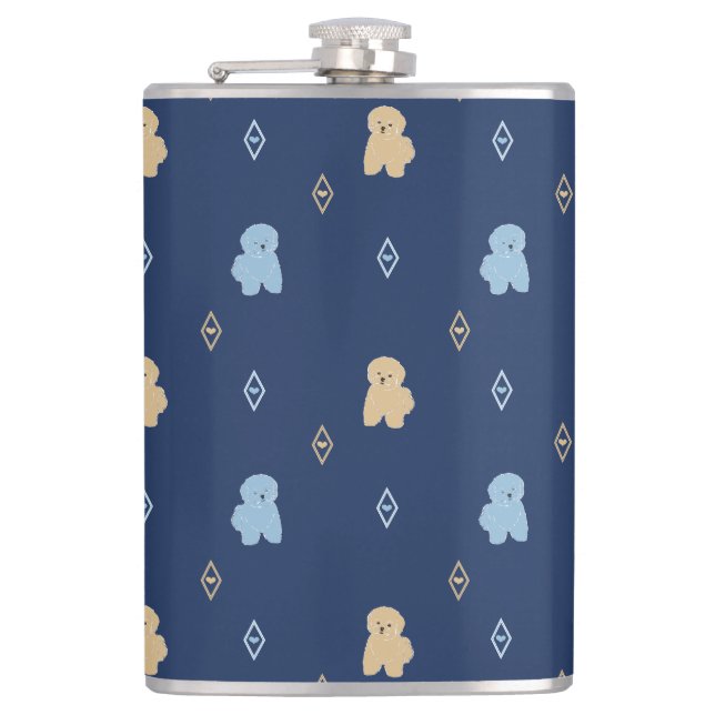 Dog Lhasa Apso pattern blue background   Hip Flask (Front)