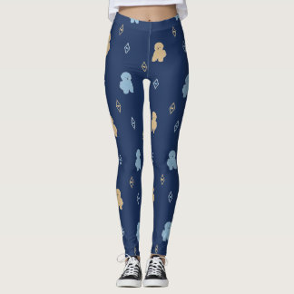Dog Lhasa Apso pattern blue background Leggings