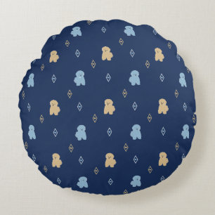 Dog Lhasa Apso pattern blue background Round Pillow