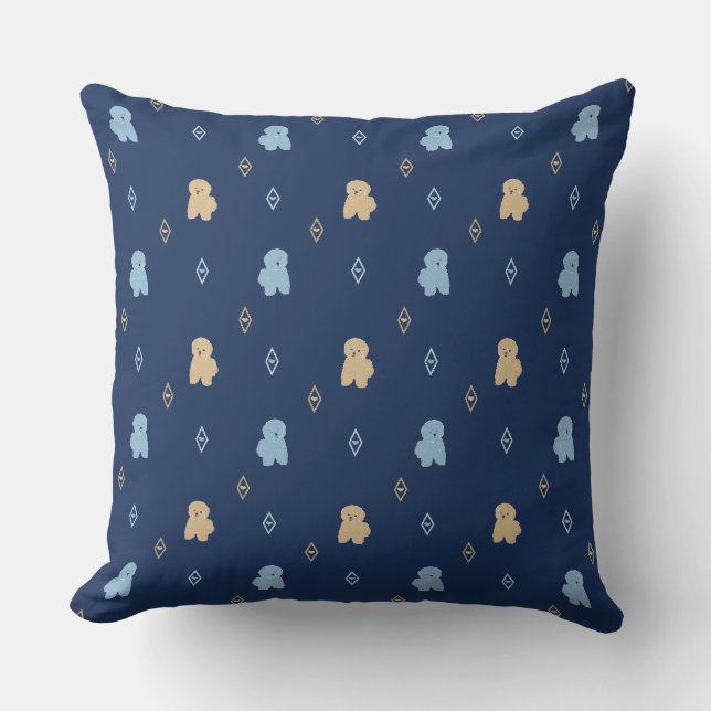 Dog Lhasa Apso pattern blue background Throw Pillow (Front)
