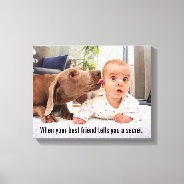 Dog Licking Baby's Ear Canvas Print (Front)