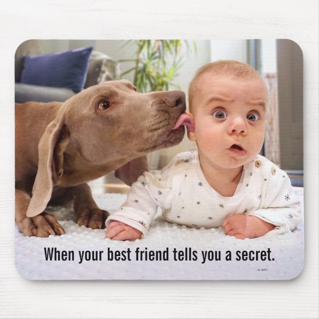 Dog Licking Baby's Ear Mouse Pad (Front)