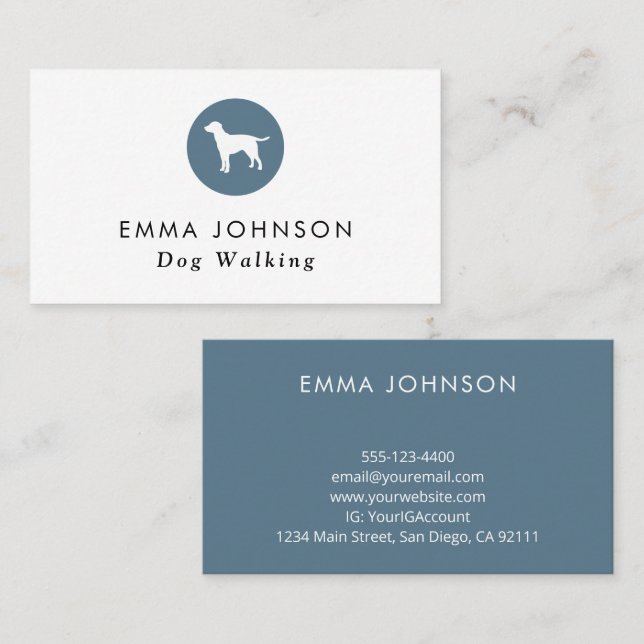 Dog Logo Grooming/walking Blue Business Card (Front/Back)