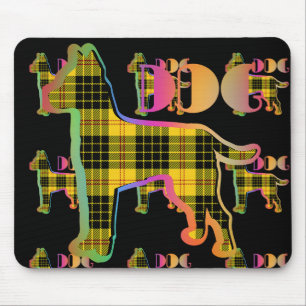 DOG Logo Yellow Plaid Repeat On Black Mouse Pad