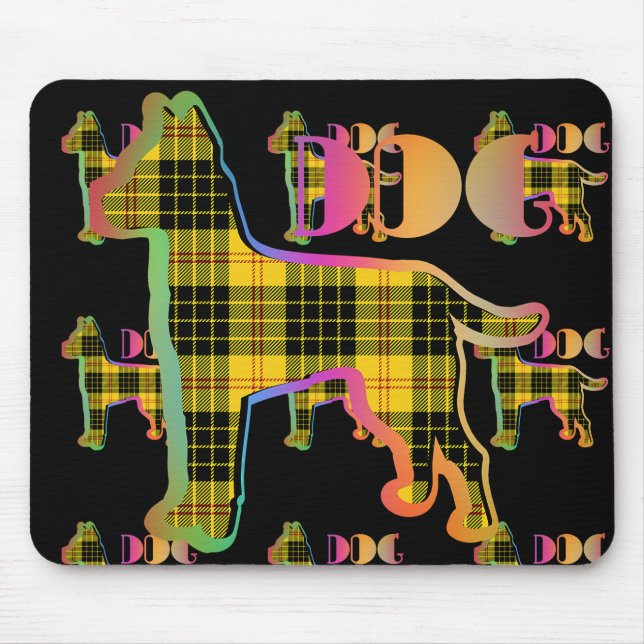 DOG Logo Yellow  Plaid Repeat On Black Mouse Pad (Front)