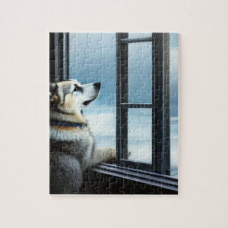 Dog Looking Out The Window Jigsaw Puzzle