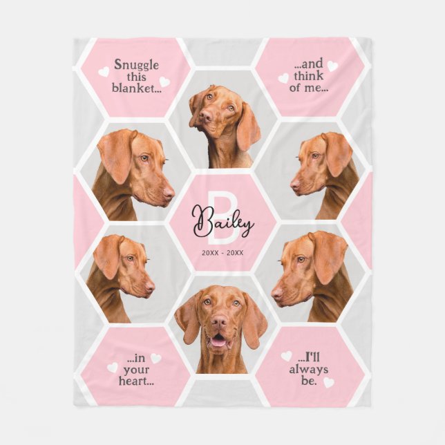 Dog Loss Gift, Custom 6 Photo Collage Pet Memorial Fleece Blanket (Front)