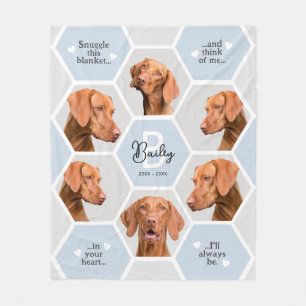 Dog Loss Gift Photo Collage Pet Memorial Blue Fleece Blanket
