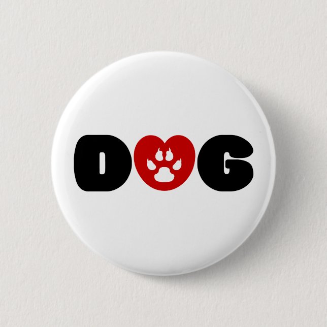 Dog Love Heart 2 Inch Round Button (Front)