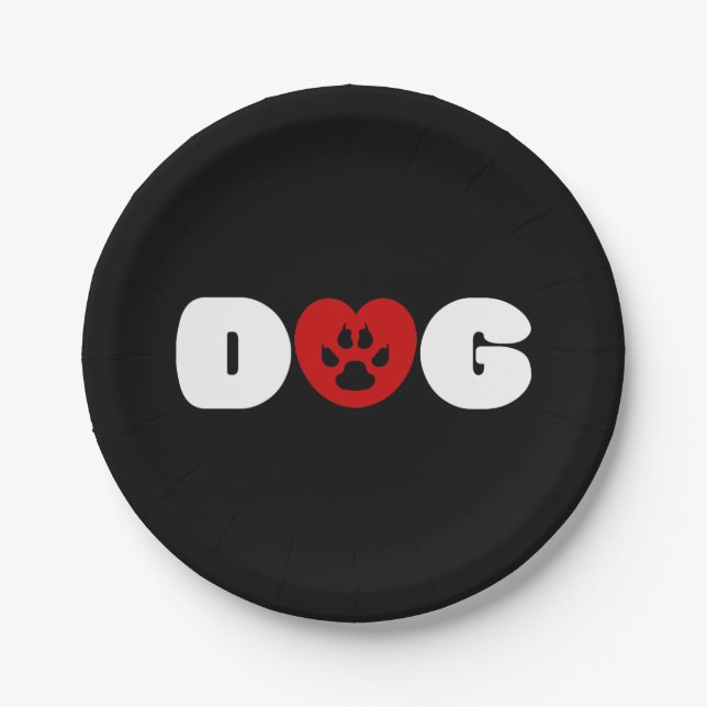 Dog Love Heart Bandana Paper Plate (Front)