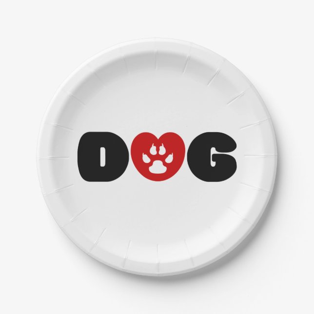 Dog Love Heart Paper Plate (Front)