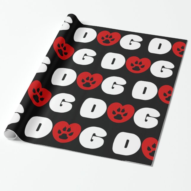 Dog Love Heart Wrapping Paper (Unrolled)
