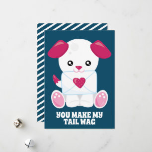Dog Love Letter Blue Pink Custom Text Valentine's Holiday Card