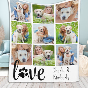Dog LOVE Personalized Pet 9 Photo Collage Fleece Blanket