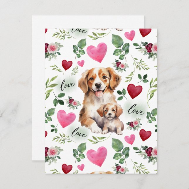 Dog Love Valentine’s Day Card in White (Front/Back)