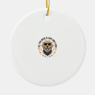 Dog Love Vintage Retriever Paw Print Shirt Design Ceramic Ornament