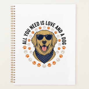 Dog Love Vintage Retriever Paw Print Shirt Design Planner