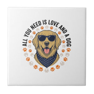 Dog Love Vintage Retriever Paw Print Shirt Design Tile