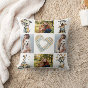 Dog Lover 4 Photo Collage Gift Throw Pillow