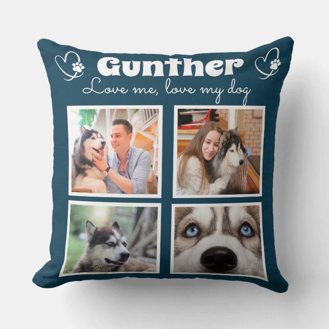 Dog lover 4 photo customized collage throw pillow (Front)