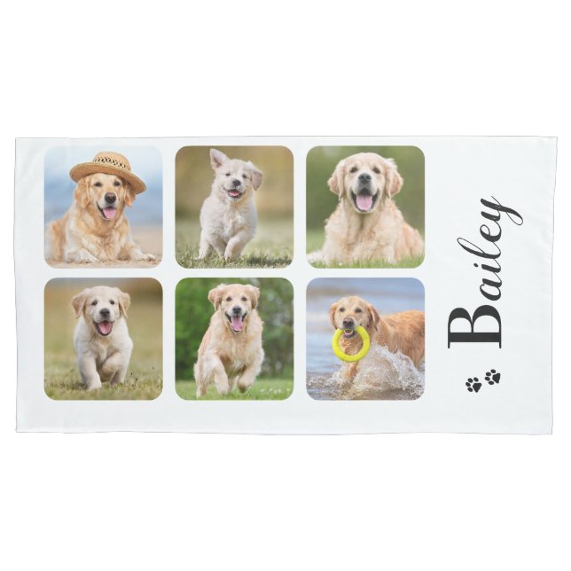 Dog Lover 6 Pet Photo Personalized Monogram Name  Pillowcase (Front)