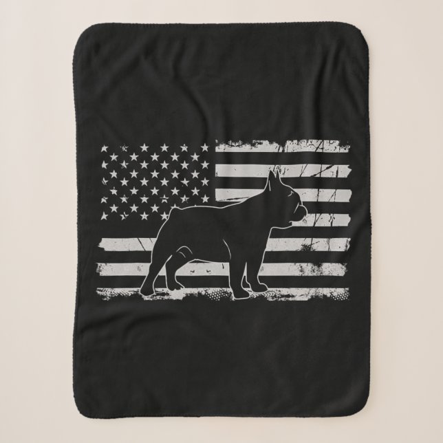 Dog Lover | American Flag French Bulldog Patriotic Sherpa Blanket (Front)