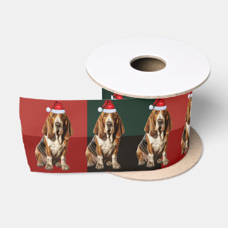 Dog Lover Basset Hound Red Green Plaid Christmas Satin Ribbon
