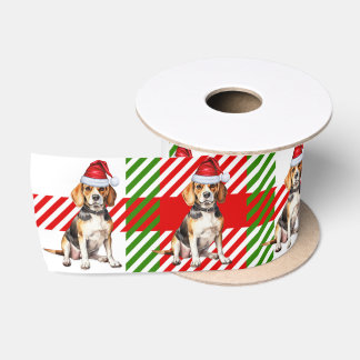 Dog Lover Beagle Red Green Plaid Christmas Satin Ribbon