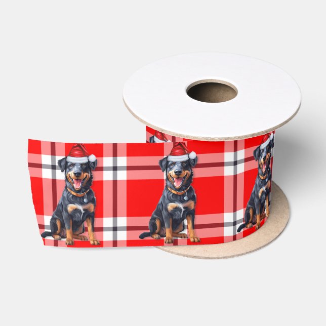 Dog Lover Beauceron Red Plaid Christmas Satin Ribbon (Spool)