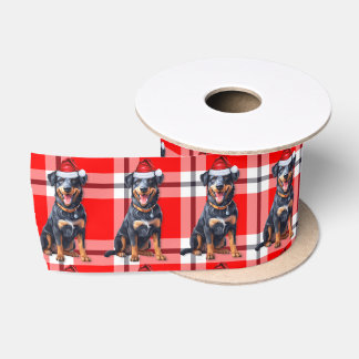 Dog Lover Beauceron Red Plaid Christmas Satin Ribbon