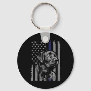 Dog Lover   Black Labrador American Flag Thin Line Keychain