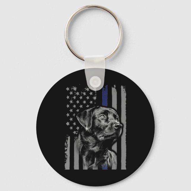 Dog Lover | Black Labrador American Flag Thin Line Keychain (Front)